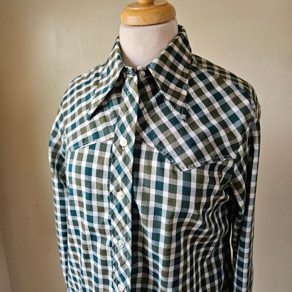 Wrangler Vintage 70s Green Plaid Western Shirt L - Picture 2 of 7